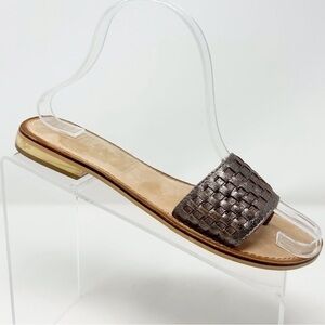 Seychelles Silver Metallic Braided Woven Leather Slip On Flat Sandals Size 7